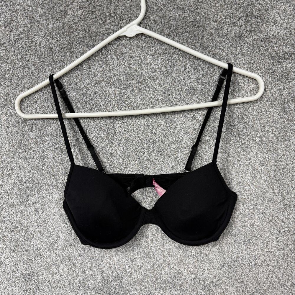 Pink Victoria's Secret Bra 34C Black T-Shirt Demi Cup Underwire Padded Coquette